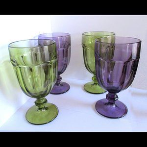 4 Vintage Libbey Duratuff Goblets Amethyst Green mid century modern 70s Glasses
